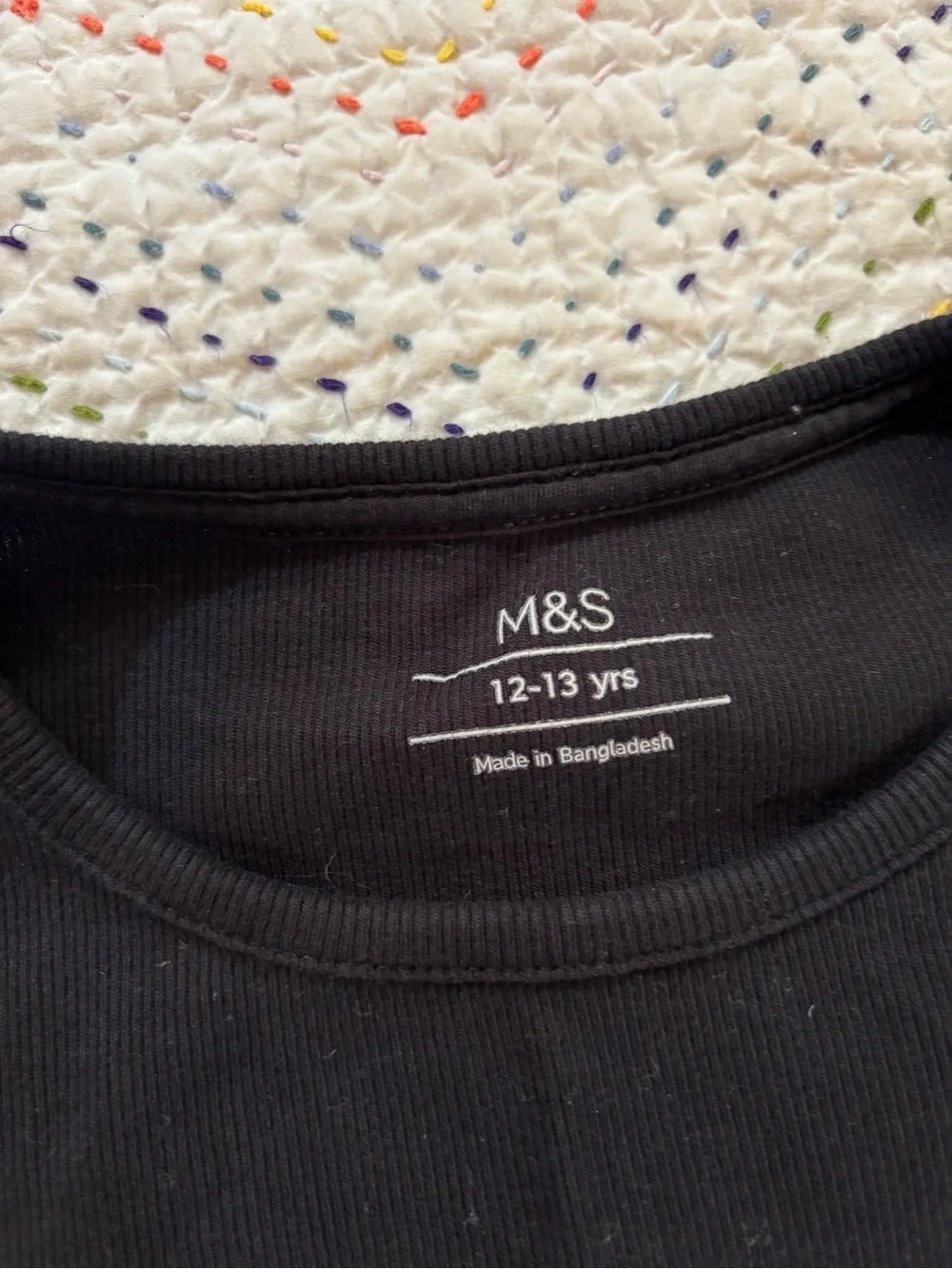 Marks & Spencer Cropped Black Ribbed Short Sleeve Tee - Kids